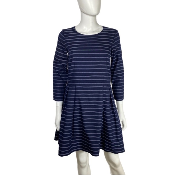 Gap Striped Git& Flare Navy Blue Long Sleeve Dress - Picture 1 of 8